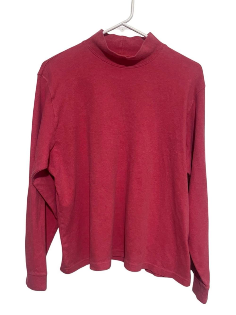 L.L.Bean Mock Neck Turtleneck Shirt Women's XL Coral Pink Cotton Long Sleeve Top